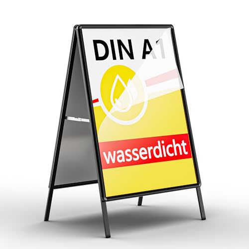 VOCON Wetterfester DIN A1 Beidseitig Kundenstopper Outdoor Werbeaufsteller Poster Aufsteller für Innen- und Außen für 2 Plakate inkl. Schutzfolie & mit abgerundeten Ecken (A1 Schwarz)