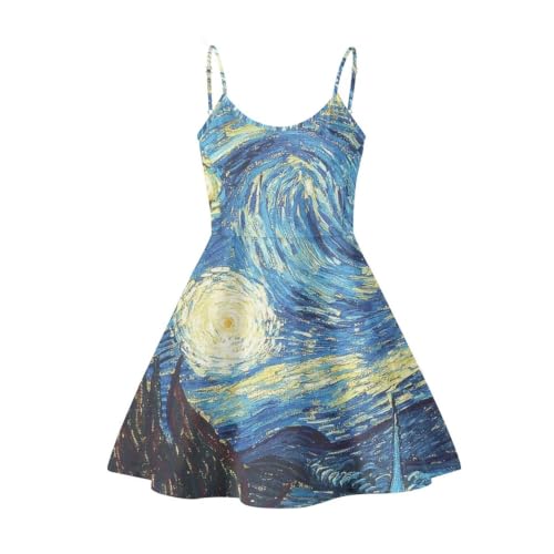 Image of Women's Spaghetti Strap Dress Summer Casual Swing Sundress Girls Beachwear Swing Mini Dress