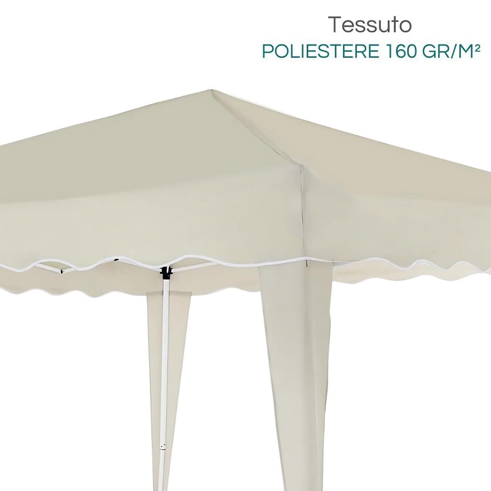 Paluplus Gazebo Richiudibile di colore Beige, Misura 3x3 Metri, Telo in Poliestere Impermeabile, Struttura in Metallo con Apertura e Chiusura a Fisarmonica, Protezione dai Raggi UV -4062C