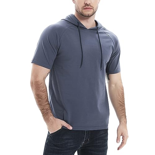 Men Short Sleeve Hoodie T Shirt Drawstring Hooded T-Shirts