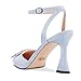 Imagen de HEUIVZAR Mujer Alto High Chunky Ancho Heel Puntiaguada Punta Sandalias Correa Tobillo Diamante Cristal Cierre con Hebilla de Boda Dress Zapatos Azul Claro 38 EU