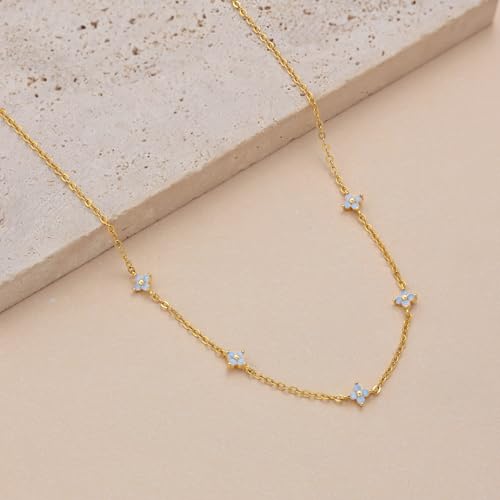 Freekiss Gold/Silver Necklace for Women, Dainty Chain Necklace 14K Gold Plated Station Choker Necklace Non Tarnish Small Cute Clover Flower CZ Diamond Necklaces Jewelry for Women Gifts 6