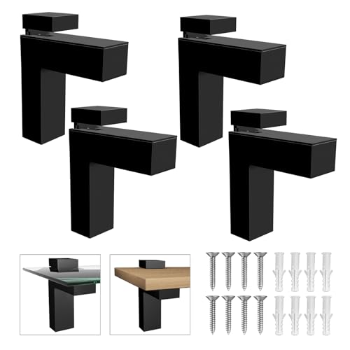 Heavy Duty Floating Wood/Glass Shelf Bracket 4 Pcs Adjustable Glass Shelves Mounting Brackets for 3-28mm Thickness Rust Resistant Zinc Alloy Clamp Support (25lbs Load) for Bathroom (Set of 4)