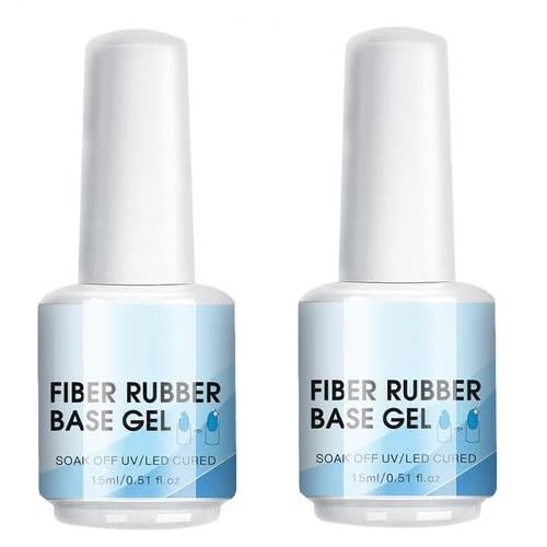 2 Pack Fiber Rubber Base Gel, Clear Builder for Broken Nails, Builder Nail Gels, Nail Strengthener Extension Gel Base, 15ml Quick Dry Manicure Tool for Indoor Travel Outdoor Home Salon
