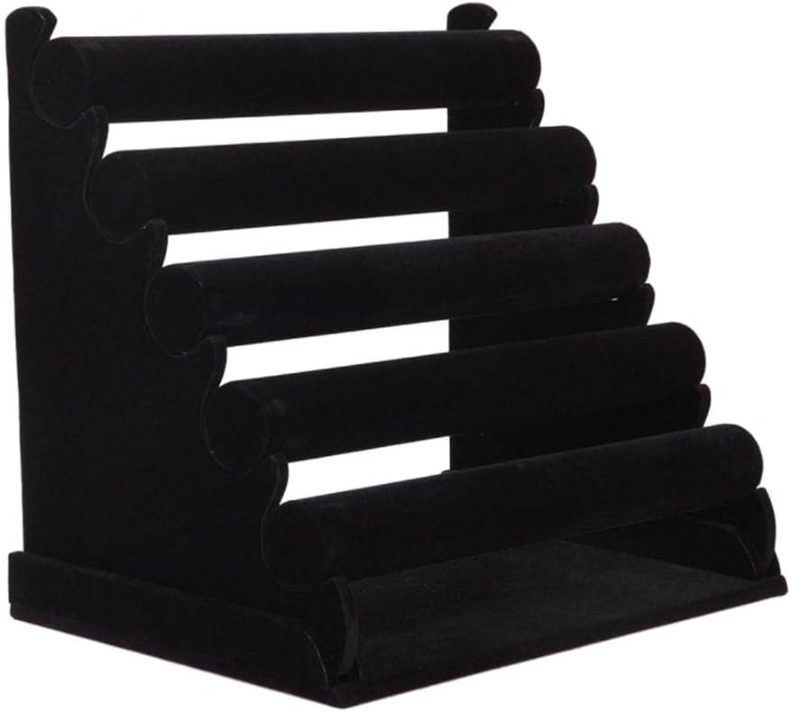 5-Bar Velvet Bracelet Holder Stand Organizer - Jewelry Display for Women Men, Bangle Watch Organizer Rack with 5 Tiers