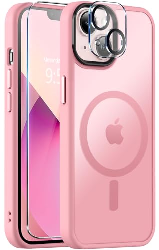Image of BossKiss Compatible with iPhone 13 Case, [Compatible with Magsafe] [Screen+Camera Protector] Magnetic Translucent Matte Women Men Girl Protective Cover for iPhone 13 6.1 inch, Pink