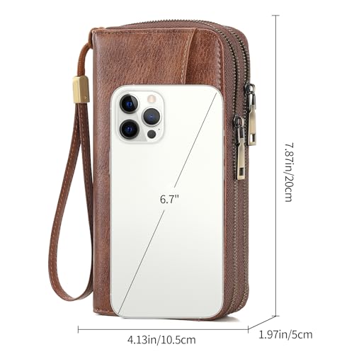 GAEKEAO Womens Wallet Large Capacity Double Zipper Ladies Card Phone Holder RFID Blocking Leather Clutch Wristlet Grip Strap3