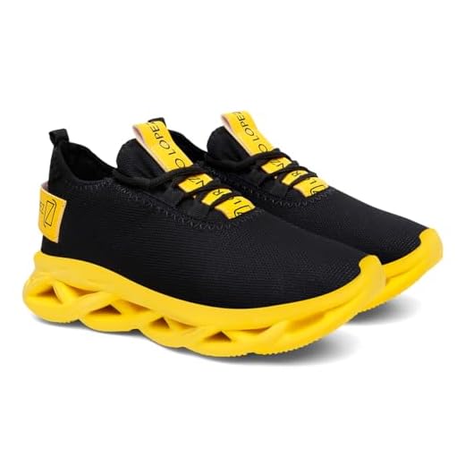 Tênis Masculino Lorenzzo Lopez Racer – Leve, Confortável, Antiderrapante, Ideal para Academia, Corrida e Caminhada (Preto-Amarelo, BR, Adulto, Numérico, 43)