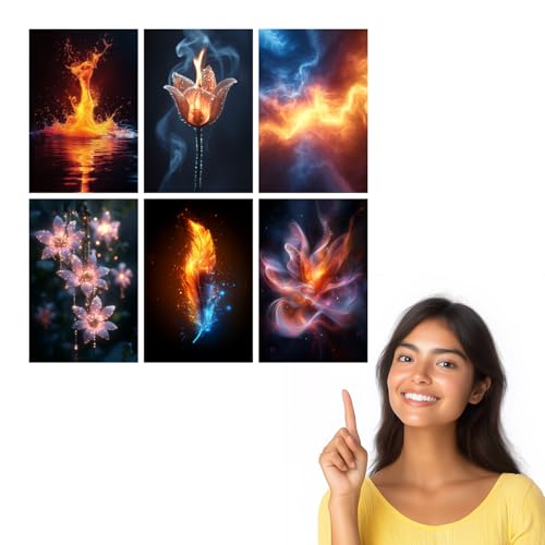 Image of SiddArtify Abstract Fire and Ice Wall Art Poster Print Set - Modern Home Decor for Living Room Office Bedroom - 12x18 inch Sticker Pack of 6