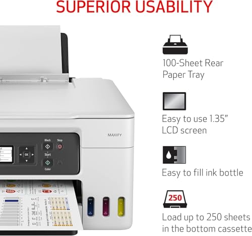 Image of Canon MAXIFY GX3020 MegaTank MFP Color Printer for Home Office, Small Business, Reports, Labels and Efficient Wireless Printing (5777C002) + Printer Cable + Cleaning Kit + More (9pc Bundle)