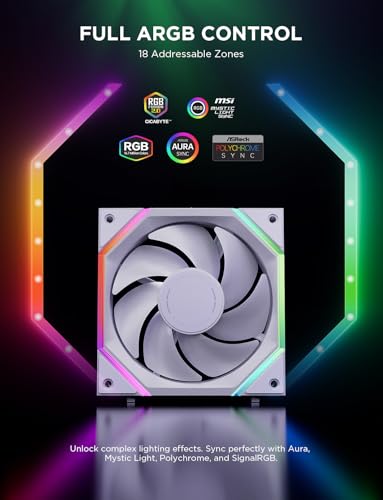 Image of AsiaHorse Nyota Pro 120mm PC Fans ARGB PWM, Modular Daisy-Chain Design, Dual-Zone Asynchronous Lighting, 18 Addressable LEDs, 2000RPM High Airflow 61.5CFM, Low Noise 29dB, for PC Case & Liquid Cooler