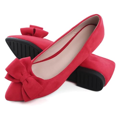 Image of SAILING LU Womens Bowknot Ballet Flats Pointy Toe Suede | Casual Flat Shoes, Dressy Wear to Work, Moccasins, Slip-Ons
