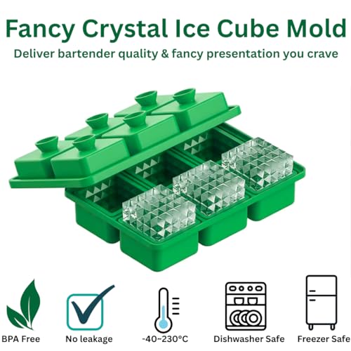 Image of Premium Large 3D Crystal Square Ice Cube Tray, Silicone Molds for Chilling Drinks, Chocolates, Juice, Jelly and Many More. (Green)