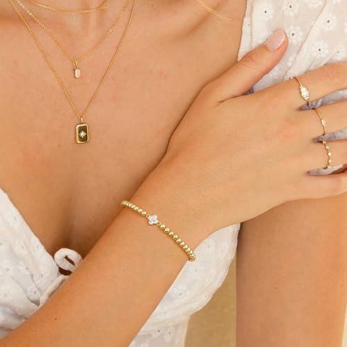 Bijoux tendance en or rose et blanc bracelet perles élastique trèfle - 2