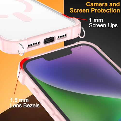 Coque iPhone 16e antichoc transparente anti-perte avec sangle rose et aimant intégré