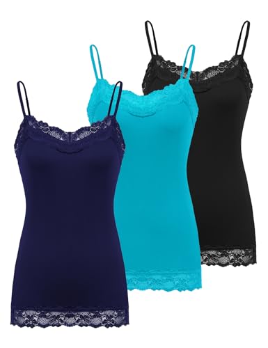 Image of Kate Kasin Women's Adjustable Spaghetti Strap Lace Trim Cami Tunic Tank Top 3PACK