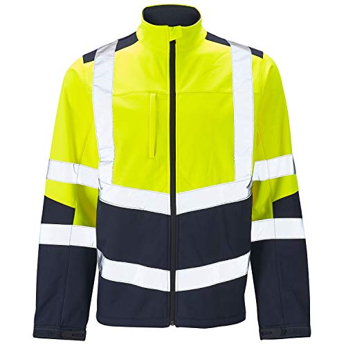 Mens Softshell Jacket Hi Vis Viz High Visibility Reflective & Plain Water Resistant Shower Proof Rain Repellent Windproof Safety Site Coat Workwear Builder Work Wear Warm Top(Yellow/Navy,4XL)
