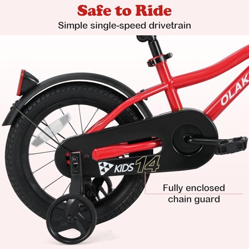 Image of Olakids Kids Bike, 12 14 16 18 Inch Toddlers Bike with Training Wheels Safety Bell Adjustable Seat and Handlebar, Handbrake and Coaster Brake, Children's Bicycle for Boys Girls