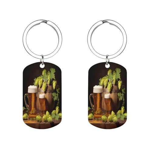 VstaDank Llavero de metal con etiqueta de cono de cerveza y lúpulo con ventana de etiqueta, etiqueta de doble cara, llavero moderno de moda para el hogar, oficina, viajes, equipaje, organización