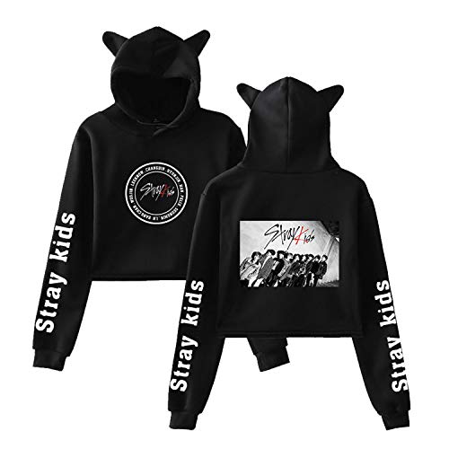 Xkpopfans Kpop Stray Kids Hoodie Felix Jisung Woojin Bangchan Crop Top Sweater Jacket M Black-E