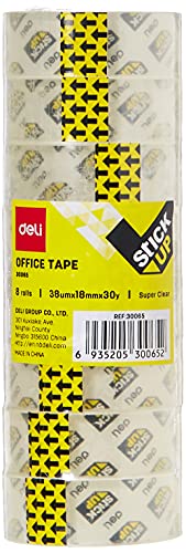 Deli Crystal Clear Stationery Tape 8 Pieces, 18 Meter Length X 18 Mm Width