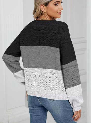 Image of JOCAFIYE Womens Sweaters Casual Long Sleeve V Neck Pullover Sweater Tops