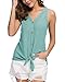 IWOLLENCE Womens Loose Henley Blouse Sleeveless Button Down T Shirts Tie Front Knot Tops Blue-Green X-Large