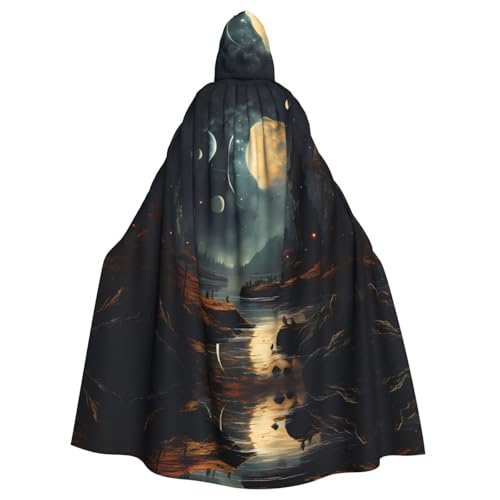 BLWSLC Mantello festivo con cappuccio stampato con stelle e pianeti di Halloween adatto per feste in famiglia di Halloween