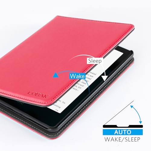Image of CoBak Case with Stand for Kindle Paperwhite 12th Gen 2024 Released (7 inch) & Kindle Colorsoft Signature Edition - Durable PU Leather Cover with Auto Sleep Wake, Card Slot, Hand Strap Feature, Raspberry