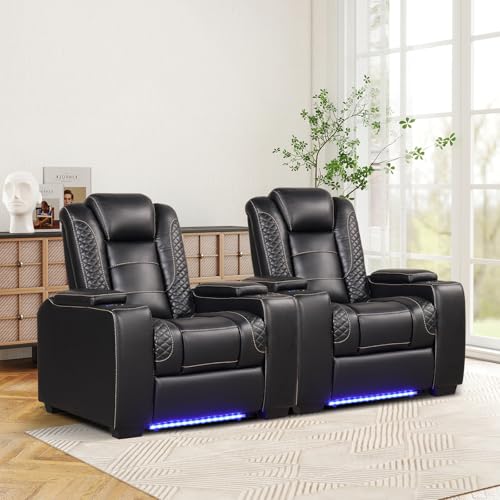 ANJ Power Home Theater Seating Set of 2, PU Leather Electric Recliner Chair with Powered Headrest,...