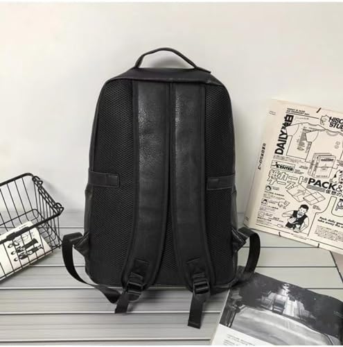Leisure PU Leather Backpack Style Double Shoulder Bag Multi functional Backpack University Schoolbag Hiking Travel Bag (Black2), Single size2
