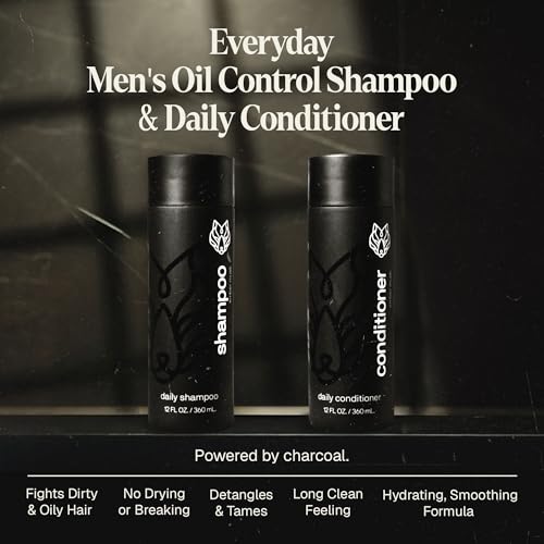 Black Wolf Mens Shampoo & Conditioner Set for Oily Hair - Oil Control Shampoo with Moisturizing & Deep Cleansing Formula - Conditioner for Soft & Silky Strands - Daily Hair Care for Men