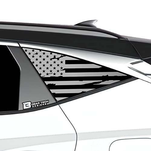 Image of BOGAR TECH DESIGNS Precut Quarter Window American Flag Vinyl Decal Sticker Compatible with Hyundai Tucson 2022-2025, Distressed Matte Black