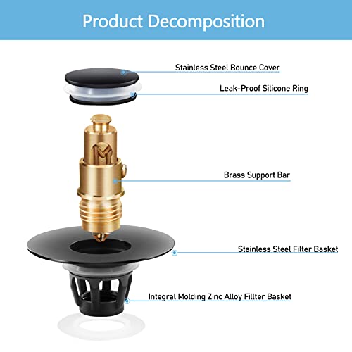 Image of QYHNYJF Black Bathroom Sink Stopper - Pop Up Drain Stopper & Sink Strainer, Universal Sink Plug for 1.1 inch to 1.5 inch Bathroom Sink Drain Pipes, Matte Black Finish
