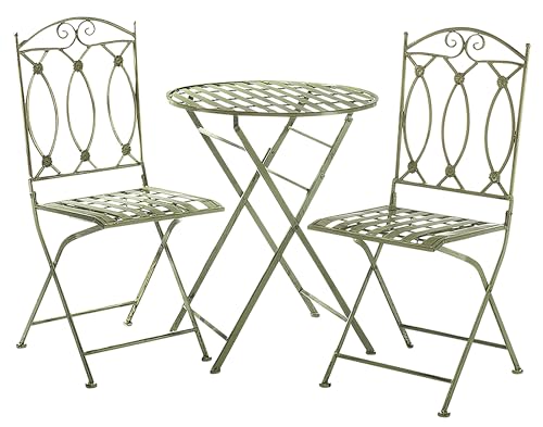 Kobolo Tischset Tischgruppe Set aus Metall - Tisch und Zwei Stühle - pastellgrün - Balkon Terrasse