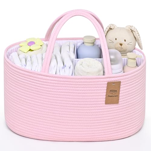 Image of 19L Baby Diaper Caddy Organizer, 16.8"x9.8"x9" Cotton Rope Diaper Basket, Changing Table Storage Caddy With Removable Divider, Baby Basket for Nursery, Car, Diapers, Baby Shower Gifts for Newborn