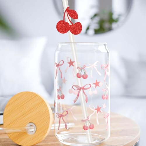 Pitillos de papel con diseño cereza y purpurina, pack 50 miniatura 6