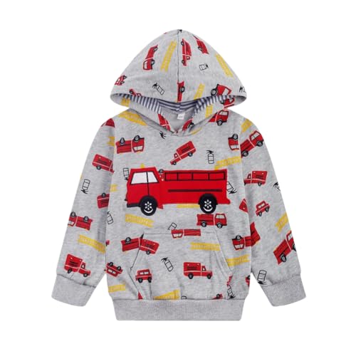 NUBEEHOHO Toddler Boy Sweatshirt Kid Fire Truck Gray Hoodie Long Sleeve Shirt Winter Clothes Cotton Outerwear 3T/8223
