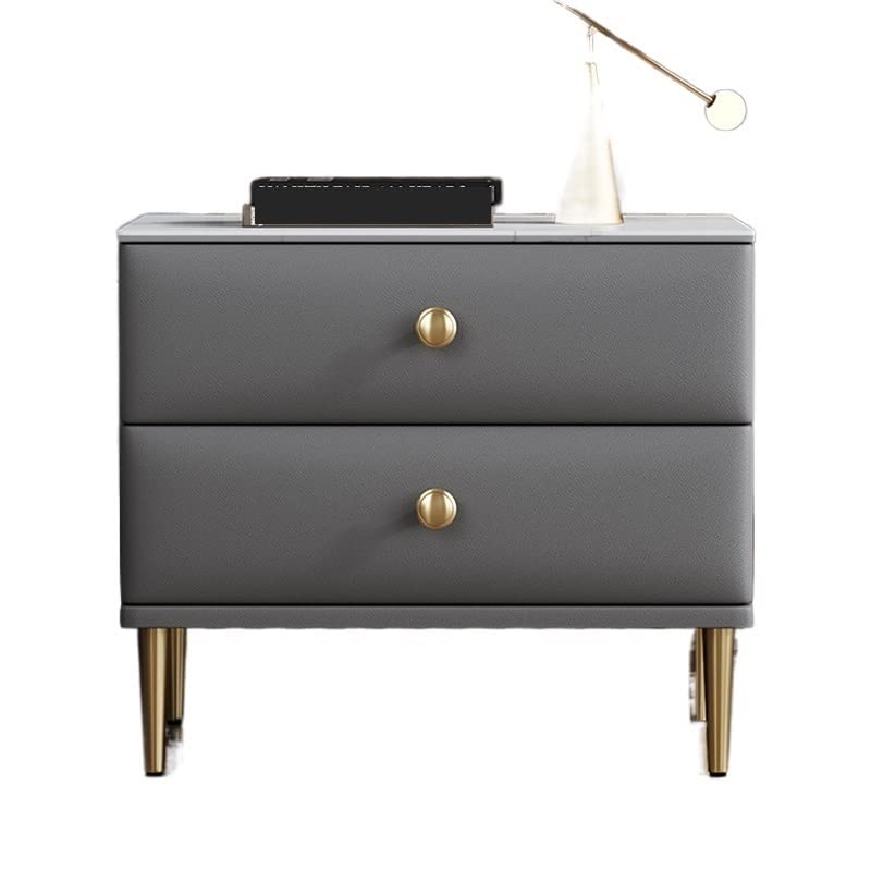 Mesita de noche de piel sintética con parte superior de mármol, mesita de noche de hierro de madera maciza, mesita de noche, armarios, muebles (color: gris) (gris)