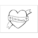 15 x Trauerkarten mit 15 Umschlägen im Set - Motiv Tattoo Einladung Beerdigung, Anzeige, Trauer, Sterbefall, Friedhof, Begräbnis