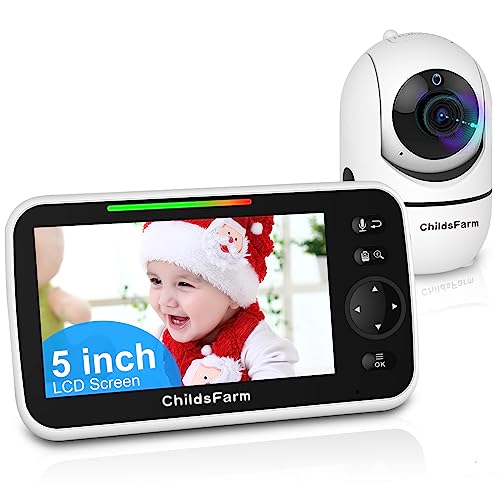 Image of ChildsFarm 30-Hour Battery Baby Monitor with Camera and Audio, 5'' Remote Pan-Tilt-Zoom Video Baby Monitor No WiFi, 3500mAH, Night Vision, 2-Way Audio, Temperature, 8 Lullabies, 1000ft, Gift Ideal