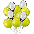 BOXOB 12pz Set di Palloncini Tennis, 45,72cm Palla Tennis Foglio Verde & 63cm Palloncini Racchetta per Decorazioni Feste a Tema Sportivo Celebrazioni Compleanno Forniture Eventi Sportivi