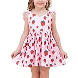 NUBEEHOHO Toddler Pink Strawberry Dress Girls Summer Sleeveless Dresses Casual Beach Sundress Kids Summer Clothes Size 5T (569-5)