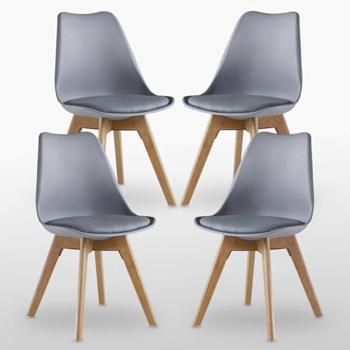 P&N Homewares® Lorenzo Lot de 4 chaises Tulipe Plastique Bois Chaises de salle à manger rétro Blanc Noir Gris Rouge Jaune Rose Vert Bleu