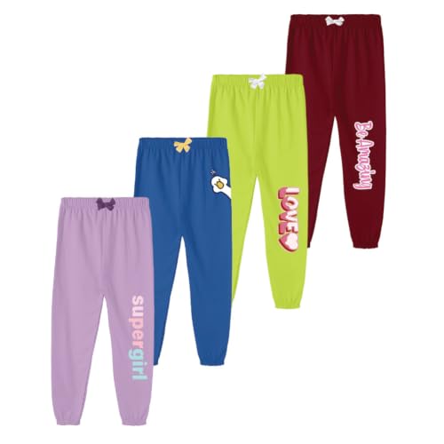 Image of KYDA KIDS Girls 100% Pure Cotton Printed Loose Fit Track Pants | Premium Summer Casual Wear with Elastic Waist Daily Comfort Wear (Pack of 4)