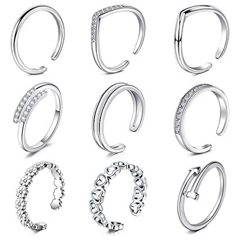 QWALIT Toe Rings for Women Toe Rings Open Adjustable Toe Ring Silver Stainless Steel Toe Ring Women Cover