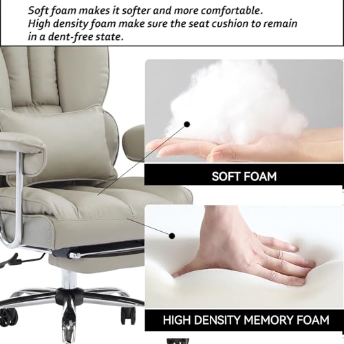 Image of Efomao Big and Tall Office Chair 400lbs - High Back Executive Chair with Swivel Base, PU Leather Upholstery, Lumbar Pillow, Padded Armrests, and Rolling Wheels,Grey Computer Chair