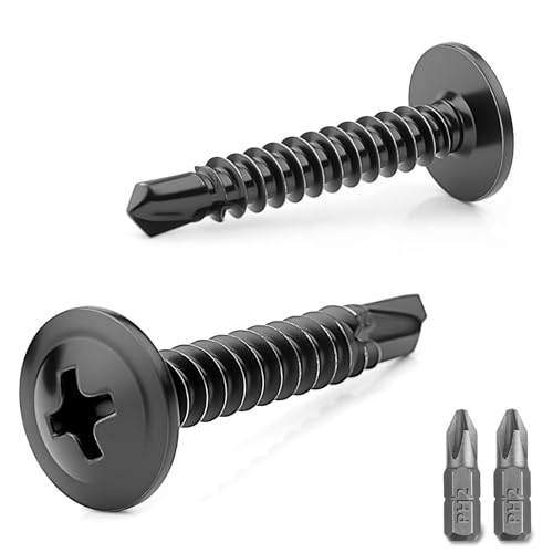 sturiz 100 sztuk wkrętów samogwintujących, czarne, 4,8 x 19 mm, wkręty do blachy, wkręty samogwintujące, ze stali nierdzewnej 410, metalowe, z rowkiem krzyżowym, samowiercące łeb wpuszczany, do stali