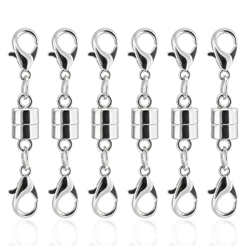 BEZANU Magnetic Necklace Clasp with Lobster Hooks, 6 Pack Silver Jewelry Clasp Converters for Necklaces and Bracelets (About 6 x 38mm/0.23 x 1.49in)