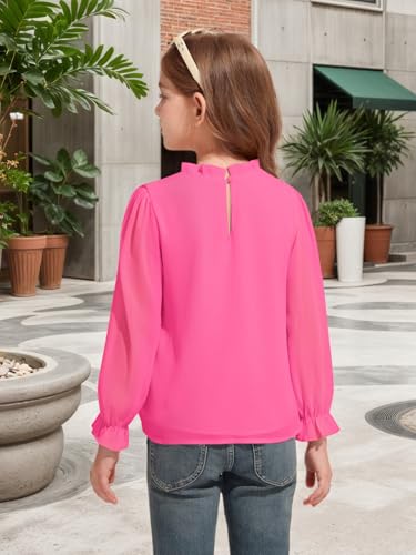 Image of Haloumoning Girls Long Sleeve Shirts Chiffon Blouses 5-14 Years